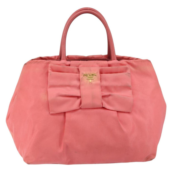PRADA Hand Bag Nylon Pink Gold Auth 147140