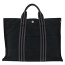 HERMES Fourre Tout MM Hand Bag Canvas Black Silver Auth 147142-13