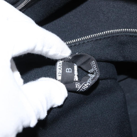 HERMES Fourre Tout MM Hand Bag Canvas Black Silver Auth 147142