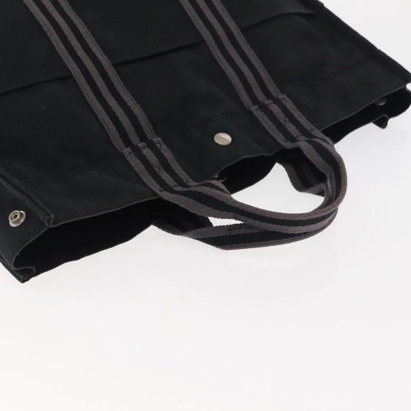 HERMES Fourre Tout MM Hand Bag Canvas Black Silver Auth 147142