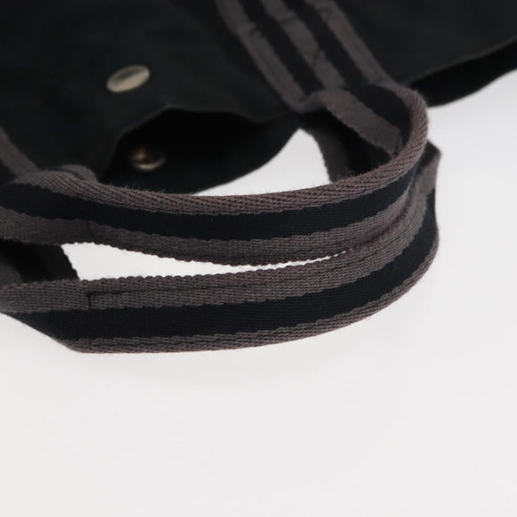 HERMES Fourre Tout MM Hand Bag Canvas Black Silver Auth 147142