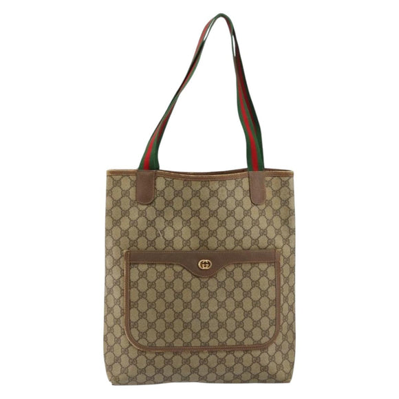 GUCCI GG Supreme Web Sherry Line Tote Bag PVC Beige Gold 002 58 6487 Auth 147143