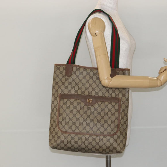 GUCCI GG Supreme Web Sherry Line Tote Bag PVC Beige Gold 002 58 6487 Auth 147143