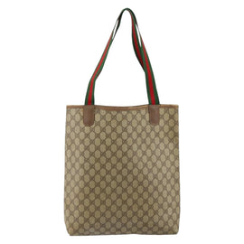 GUCCI GG Supreme Web Sherry Line Tote Bag PVC Beige Gold 002 58 6487 Auth 147143 - 0