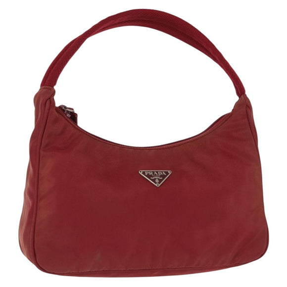 PRADA Hand Bag Nylon Red Silver Auth 147144