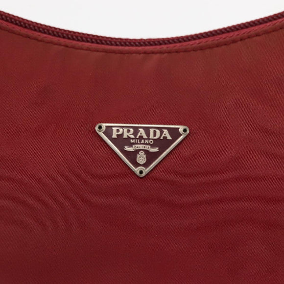 PRADA Hand Bag Nylon Red Silver Auth 147144