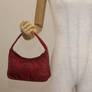 PRADA Hand Bag Nylon Red Silver Auth 147144-21