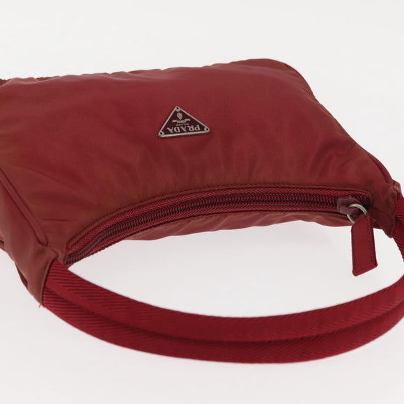 PRADA Hand Bag Nylon Red Silver Auth 147144