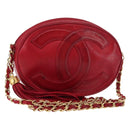CHANEL COCO Mark Chain Shoulder Bag Lamb Skin Red CC Auth 147148-1