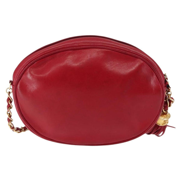 CHANEL COCO Mark Chain Shoulder Bag Lamb Skin Red CC Auth 147148