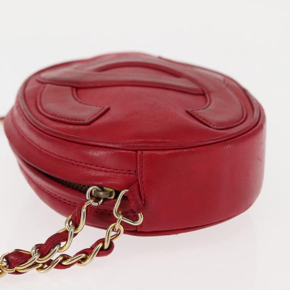 CHANEL COCO Mark Chain Shoulder Bag Lamb Skin Red CC Auth 147148