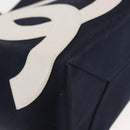 CHANEL Choco Bar Chain Tote Bag No5 Canvas Navy Silver CC Auth 147149-10