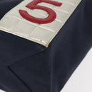 CHANEL Choco Bar Chain Tote Bag No5 Canvas Navy Silver CC Auth 147149-11