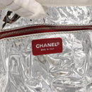 CHANEL Choco Bar Chain Tote Bag No5 Canvas Navy Silver CC Auth 147149-14