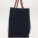 CHANEL Choco Bar Chain Tote Bag No5 Canvas Navy Silver CC Auth 147149-4