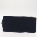 CHANEL Choco Bar Chain Tote Bag No5 Canvas Navy Silver CC Auth 147149-9