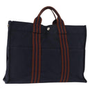 HERMES Fourre ToutMM Hand Bag Canvas Navy Brown Auth 147150-1
