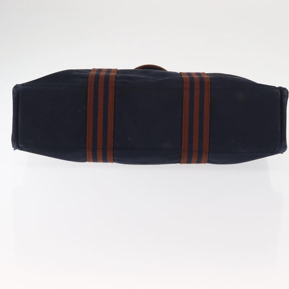 HERMES Fourre ToutMM Hand Bag Canvas Navy Brown Auth 147150