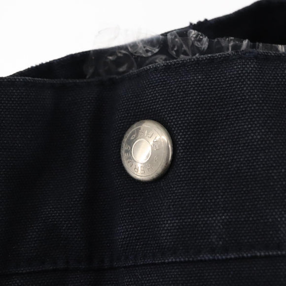 HERMES Fourre ToutMM Hand Bag Canvas Navy Brown Auth 147150