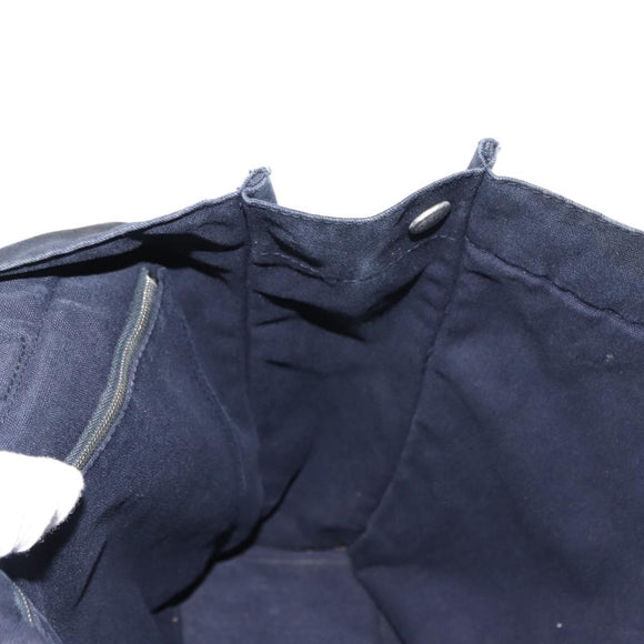 HERMES Fourre ToutMM Hand Bag Canvas Navy Brown Auth 147150