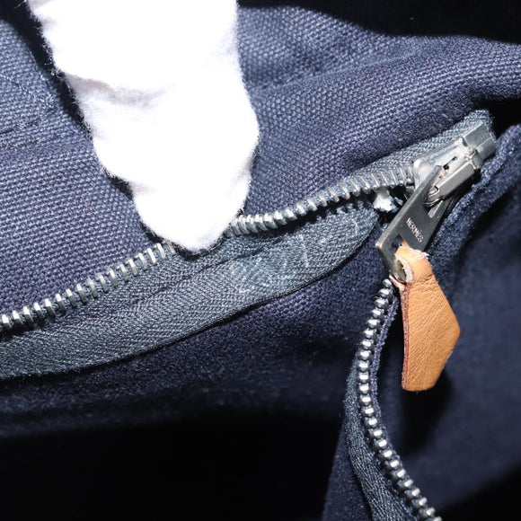 HERMES Fourre ToutMM Hand Bag Canvas Navy Brown Auth 147150