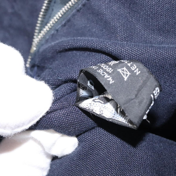 HERMES Fourre ToutMM Hand Bag Canvas Navy Brown Auth 147150