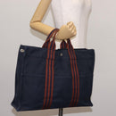HERMES Fourre ToutMM Hand Bag Canvas Navy Brown Auth 147150-23