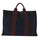 HERMES Fourre ToutMM Hand Bag Canvas Navy Brown Auth 147150-2