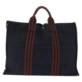 HERMES Fourre ToutMM Hand Bag Canvas Navy Brown Auth 147150 - 0