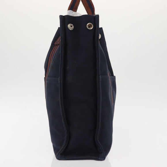 HERMES Fourre ToutMM Hand Bag Canvas Navy Brown Auth 147150
