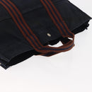 HERMES Fourre ToutMM Hand Bag Canvas Navy Brown Auth 147150-7