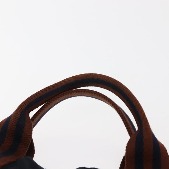HERMES Fourre ToutMM Hand Bag Canvas Navy Brown Auth 147150
