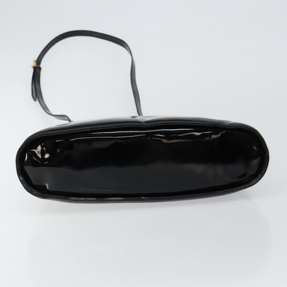 Salvatore Ferragamo Gancini Hand Bag Enamel 2way Black Gold Auth 147151