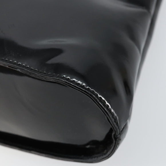 Salvatore Ferragamo Gancini Hand Bag Enamel 2way Black Gold Auth 147151