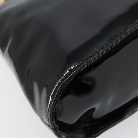 Salvatore Ferragamo Gancini Hand Bag Enamel 2way Black Gold Auth 147151