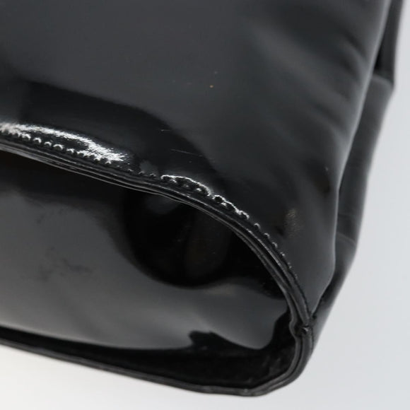 Salvatore Ferragamo Gancini Hand Bag Enamel 2way Black Gold Auth 147151