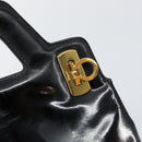 Salvatore Ferragamo Gancini Hand Bag Enamel 2way Black Gold Auth 147151-18