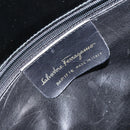 Salvatore Ferragamo Gancini Hand Bag Enamel 2way Black Gold Auth 147151-12