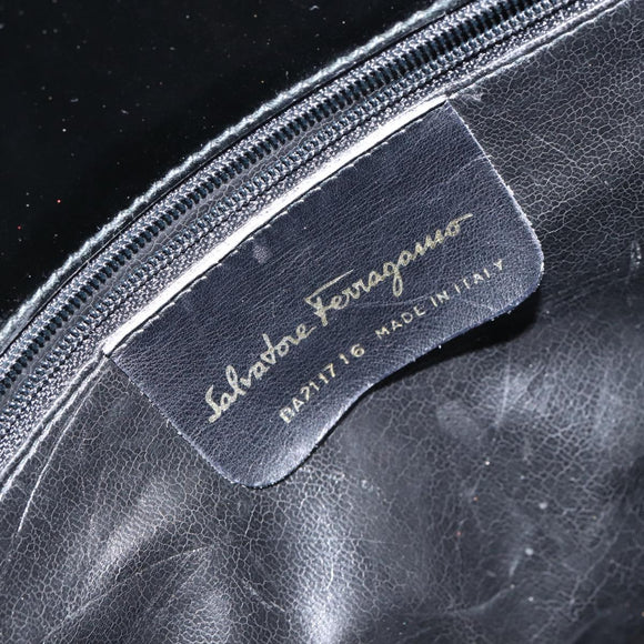Salvatore Ferragamo Gancini Hand Bag Enamel 2way Black Gold Auth 147151