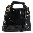 Salvatore Ferragamo Gancini Hand Bag Enamel 2way Black Gold Auth 147151-1