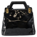 Salvatore Ferragamo Gancini Hand Bag Enamel 2way Black Gold Auth 147151-13