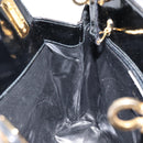 Salvatore Ferragamo Gancini Hand Bag Enamel 2way Black Gold Auth 147151-20