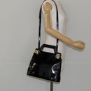 Salvatore Ferragamo Gancini Hand Bag Enamel 2way Black Gold Auth 147151-22