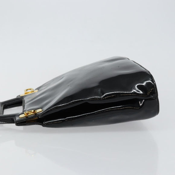 Salvatore Ferragamo Gancini Hand Bag Enamel 2way Black Gold Auth 147151