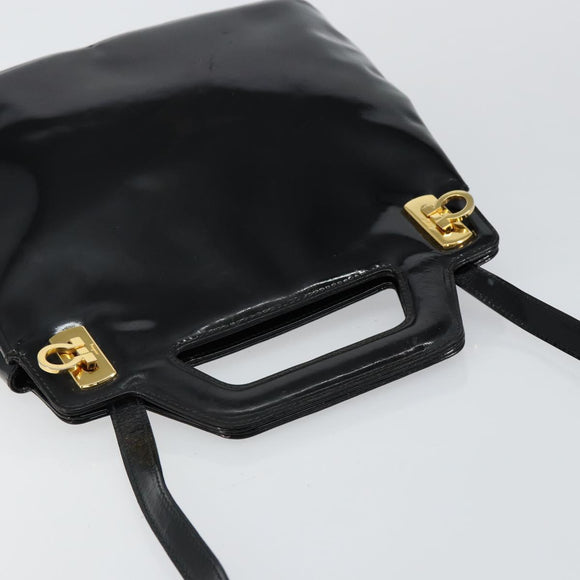 Salvatore Ferragamo Gancini Hand Bag Enamel 2way Black Gold Auth 147151