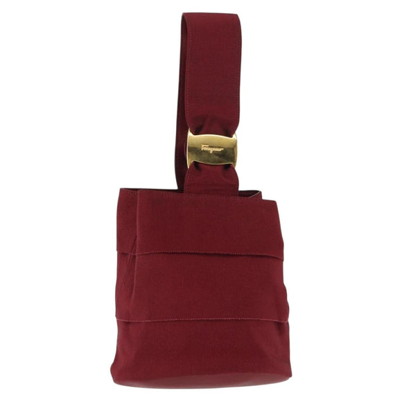 Salvatore Ferragamo Vala Hand Bag Nylon Red Gold Auth 147152