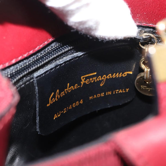 Salvatore Ferragamo Vala Hand Bag Nylon Red Gold Auth 147152