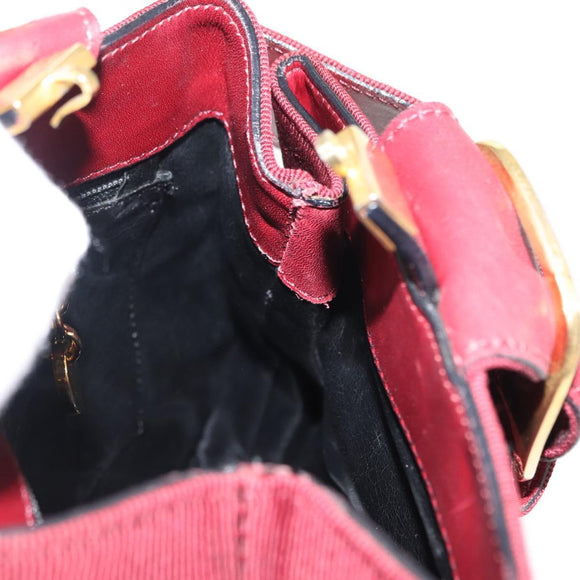 Salvatore Ferragamo Vala Hand Bag Nylon Red Gold Auth 147152