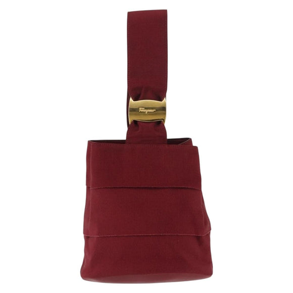 Salvatore Ferragamo Vala Hand Bag Nylon Red Gold Auth 147152