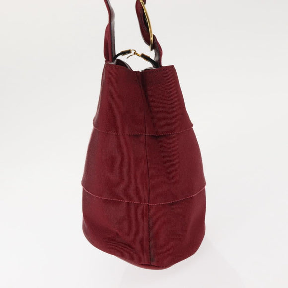 Salvatore Ferragamo Vala Hand Bag Nylon Red Gold Auth 147152